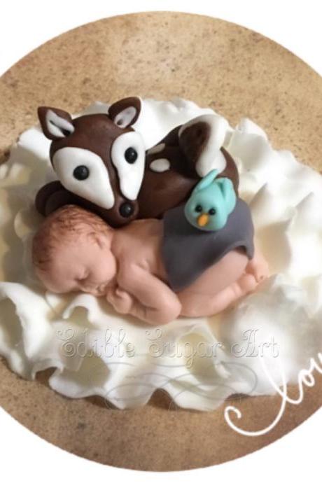 WOODLAND BABY SHOWER Cake Topper nursery Deer forest animals Woodland Deer Cake Topper Fondant cake topper camo baby pink camo hunting