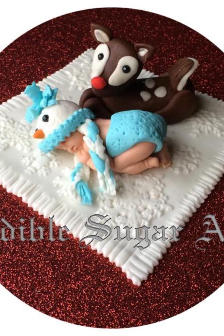 RUDOLPH BABY SHOWER Winter Wonderland Shower Snow baby Christmas baby Winter Owl Cake Topper