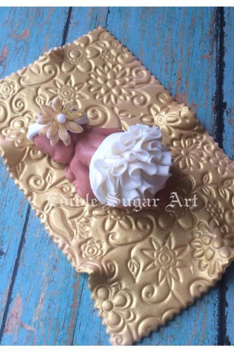 PRINCESS BABY SHOWER Cake Topper gold nursery baby vintage Fondant baby ruffle diaper gold Tutu Cake Topper Fondant Cake Topper baby girl
