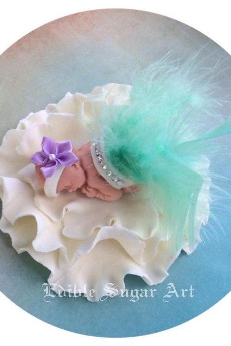 Baby shower cake topper Pink feather tutu Topper Fondant baby Tutu Cake Topper Fondant Cake Topper baby girl