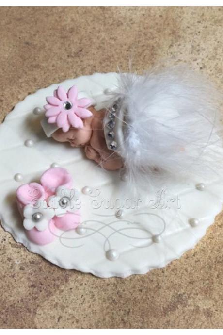 BABY SHOWER CAKE Pink feather tutu Topper Fondant baby Tutu Cake Topper Fondant Cake Topper baby girl