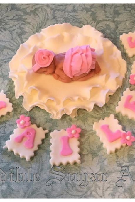 Baby Shower Cake Pink Feather Tutu Topper Fondant Baby Tutu Cake Topper Fondant Cake Topper Baby Girl