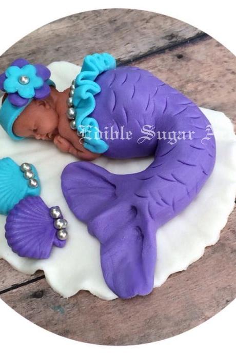 MERMAID BABY SHOWER Cake Topper / Fondant / baby shower cake topper / mermaid decor / mermaid baby shower /. mermaid topper 
