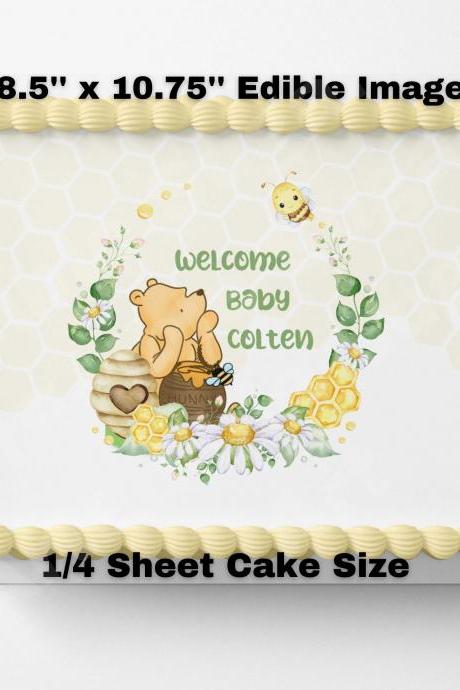 POOH BEAR BABY SHOWER CAKE TOPPER EDIBLE IMAGE, POOH BEAR DECORATION,S POOH BEAR PARTY POOH BEAR CAKE