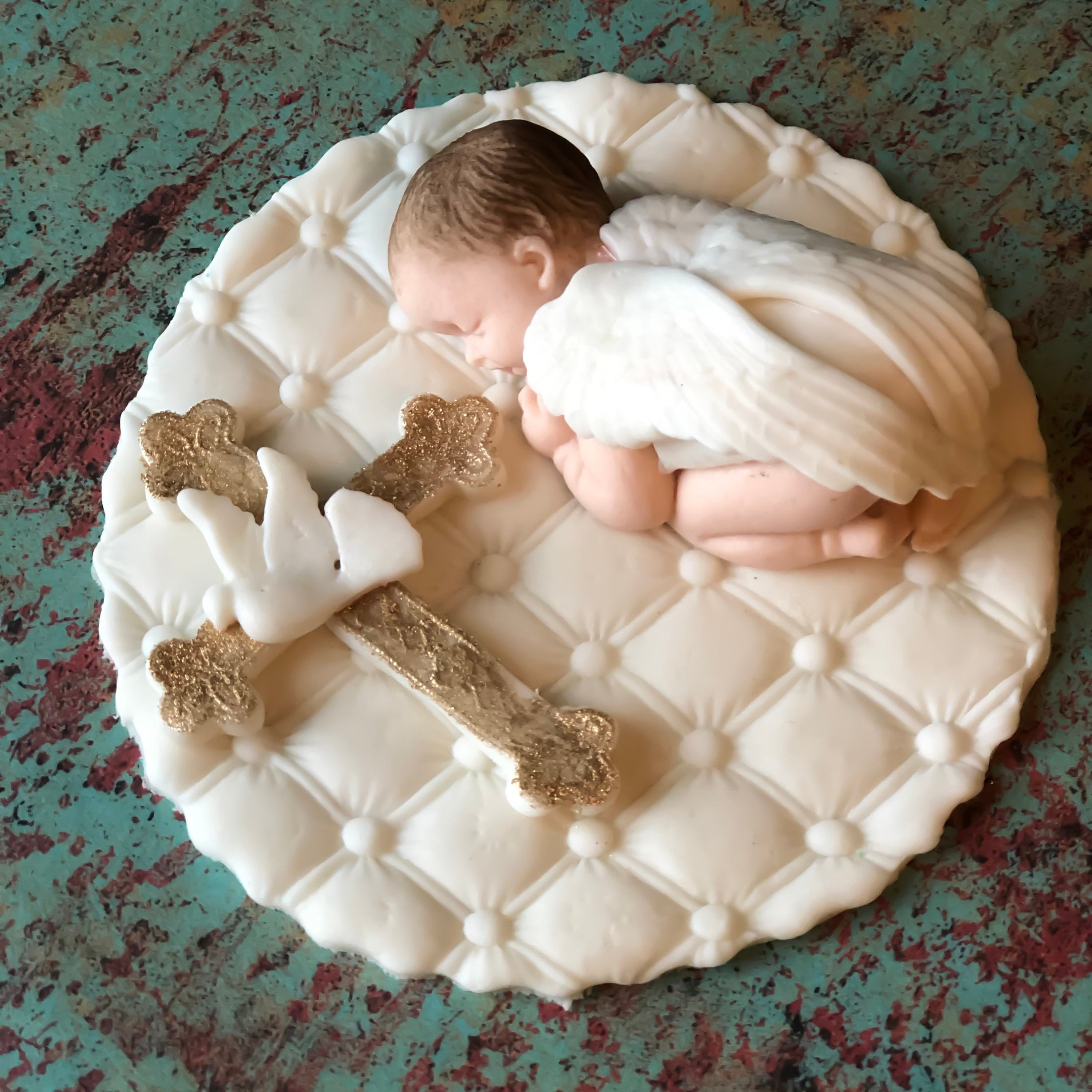 Baby Boy Christening Cake Topper Fondant White Doves Cross Boy