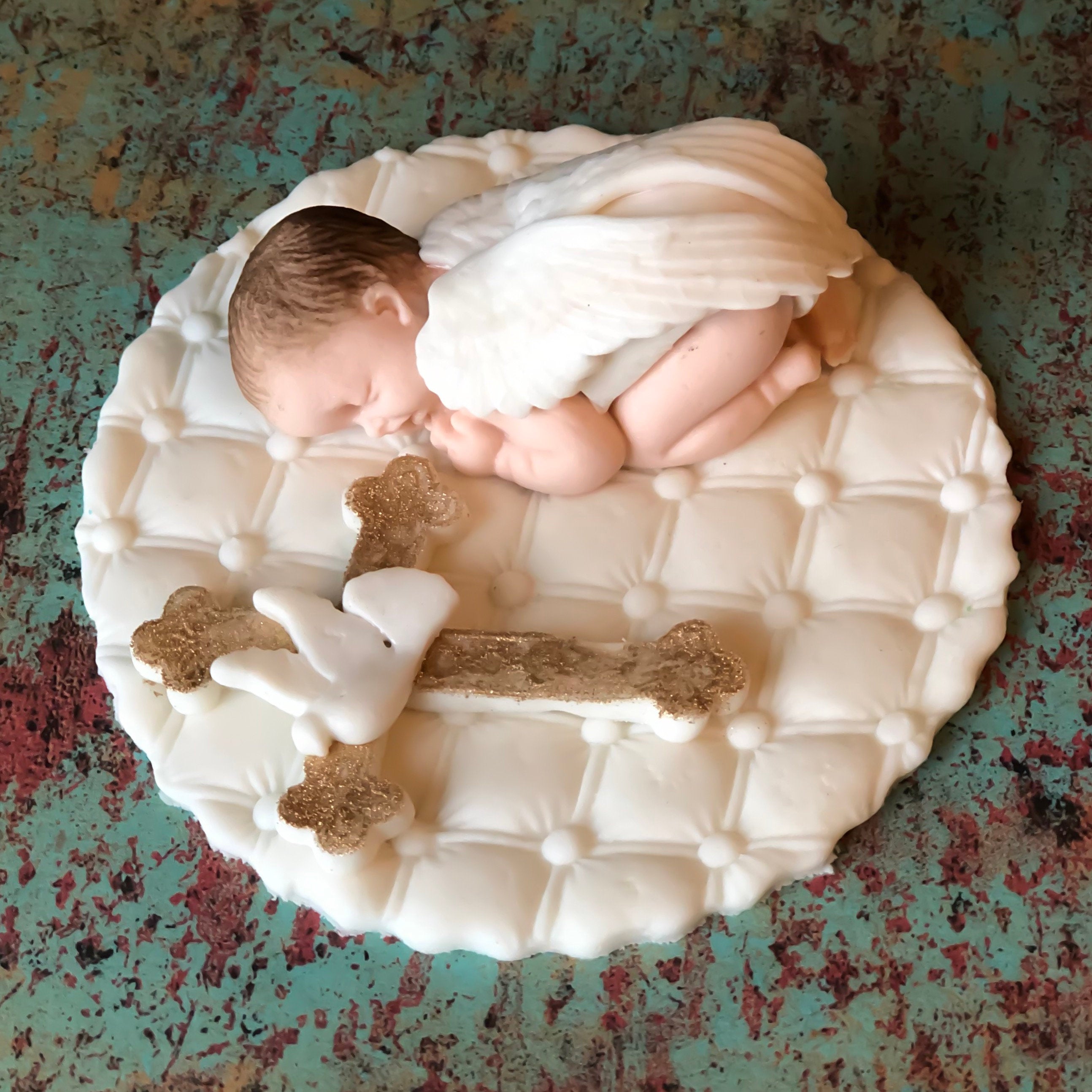 Baby Boy Christening Cake Topper Fondant White Doves Cross Boy