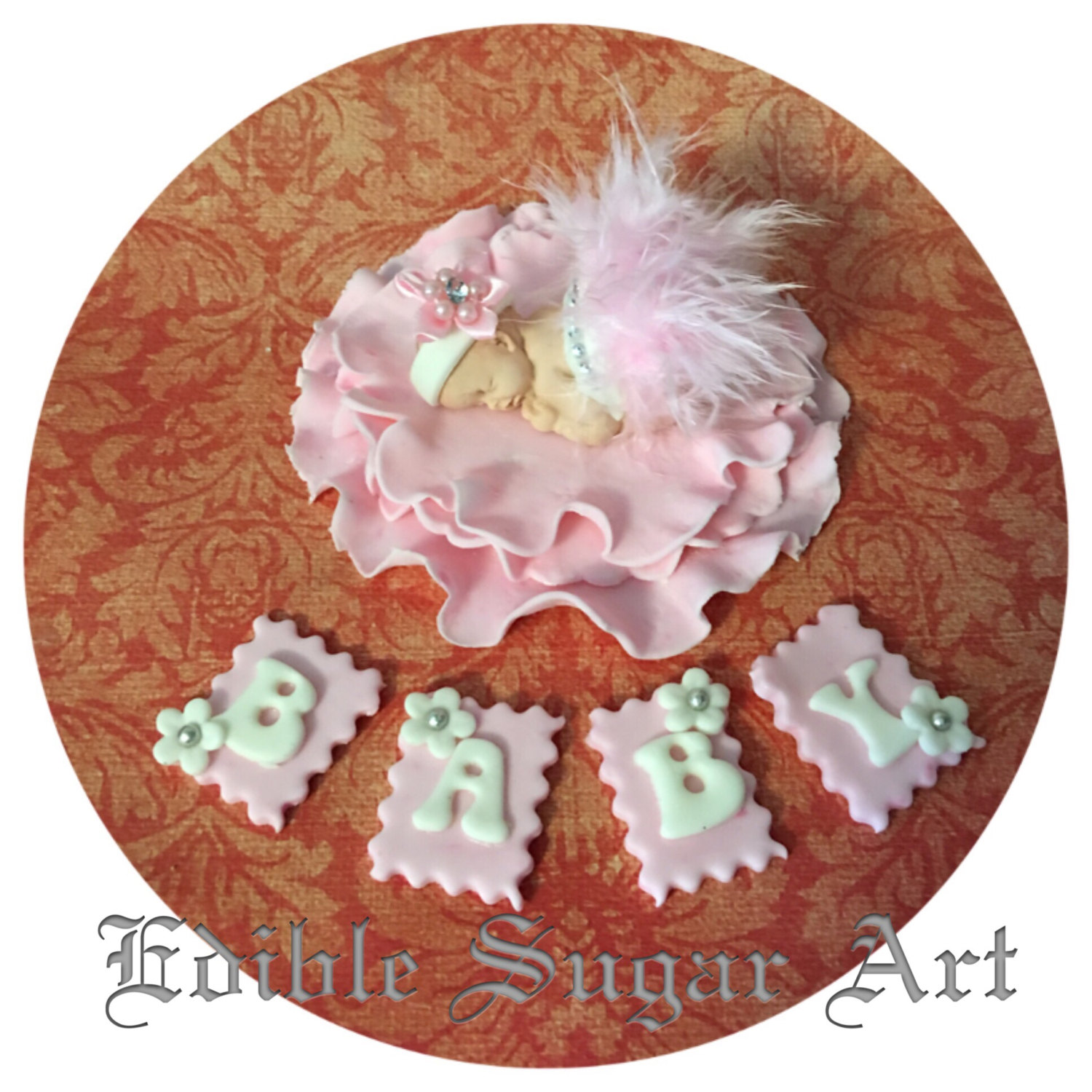 Baby Shower Cake Topper Pink Feather Tutu Topper Fondant Baby Tutu Cake